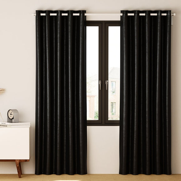 Artiss 2X Blockout Curtains Eyelet 240x230cm Black Shine - RnR Galore