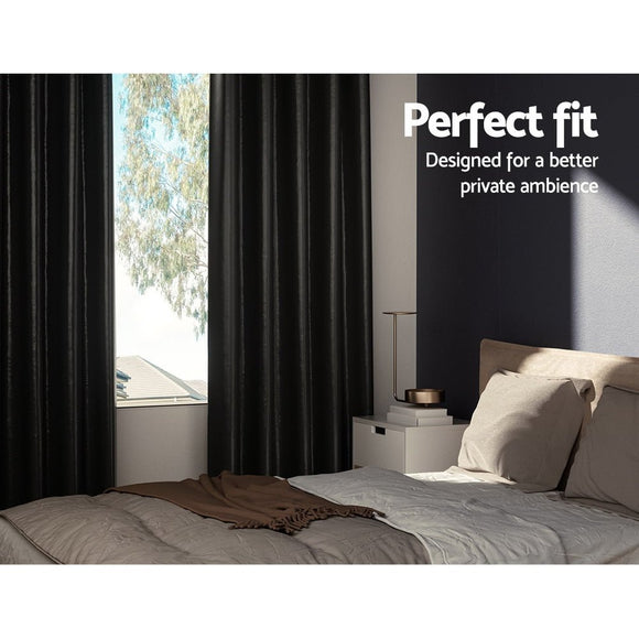 Artiss 2X Blockout Curtains Eyelet 300x230cm Black Shine - RnR Galore