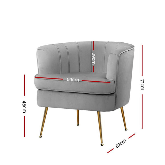 Artiss Armchair Lounge Accent Chair Armchairs Sofa Chairs Velvet Grey Couch - RnR Galore