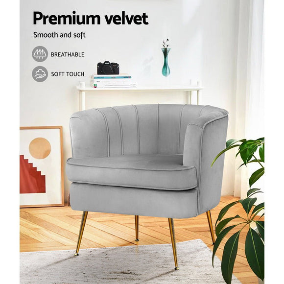 Artiss Armchair Lounge Accent Chair Armchairs Sofa Chairs Velvet Grey Couch - RnR Galore