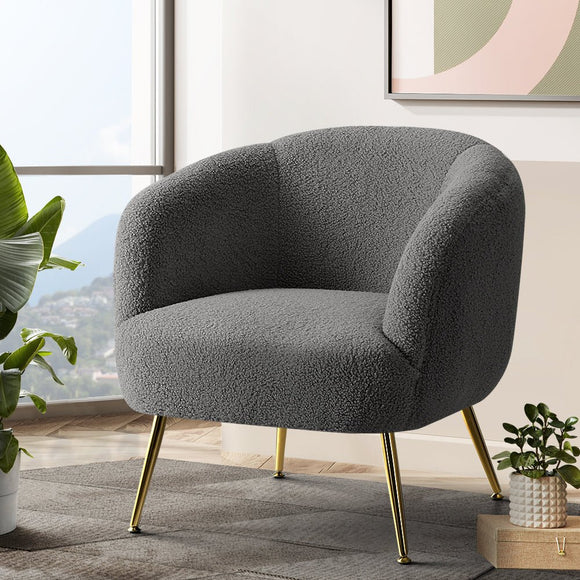 Artiss Armchair Lounge Chair Accent Chairs Arm Armchairs Sherpa Boucle Charcoal - RnR Galore