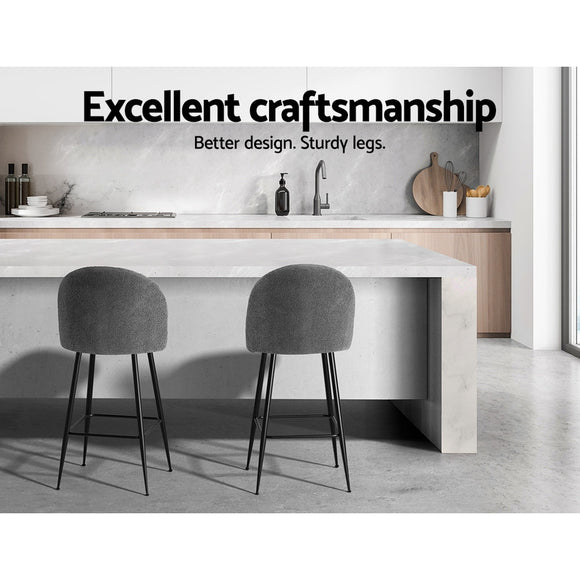 Artiss Bar Stools Kitchen Counter Barstools Sherpa Metal Chairs x2 - RnR Galore