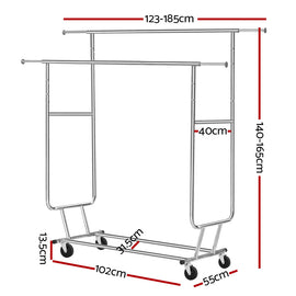 Artiss Clothes Rack Airer Double Rail Coat Stand Adjustable Hanger - RnR Galore