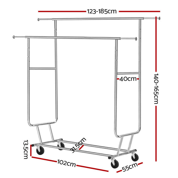 Artiss Clothes Rack Airer Double Rail Coat Stand Adjustable Hanger - RnR Galore