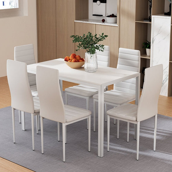 Artiss Dining Chairs and Table Dining Set 6 Chair Set Of 7 White - RnR Galore