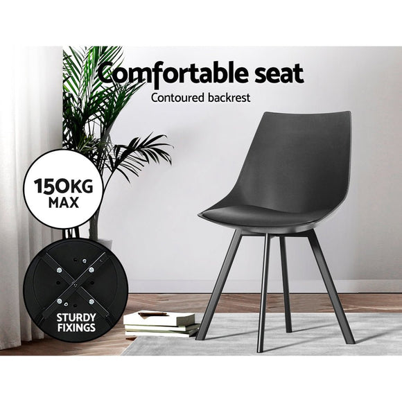 Artiss Dining Chairs Set of 2 PU Leather Plastic Metal Black - RnR Galore