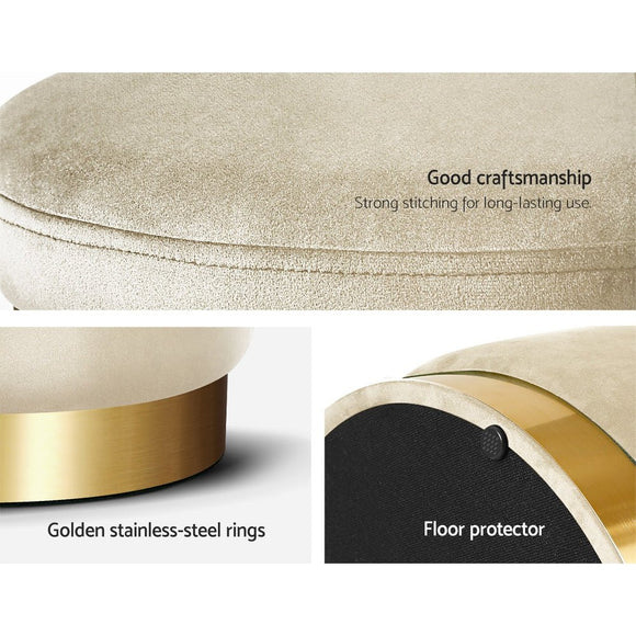 Artiss Ottoman Storage Foot Stool Round Velvet Cream - RnR Galore