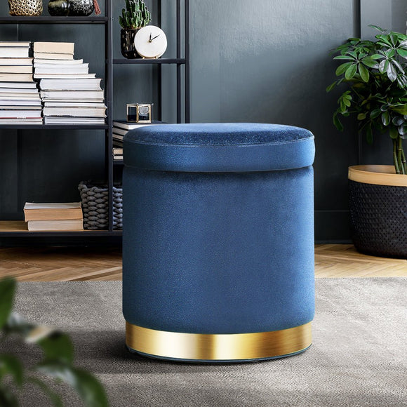 Artiss Ottoman Storage Foot Stool Round Velvet Navy - RnR Galore