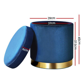 Artiss Ottoman Storage Foot Stool Round Velvet Navy - RnR Galore