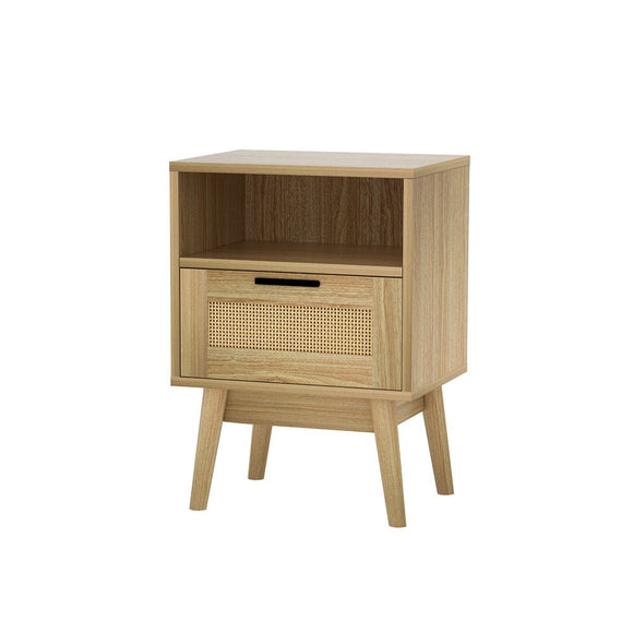 Artiss Rattan Bedside Table 1 Drawer with Shelf - REI Oak - RnR Galore