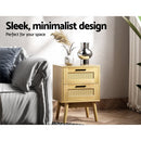 Artiss Rattan Bedside Table 2 Drawers Wood - RIE Oak - RnR Galore