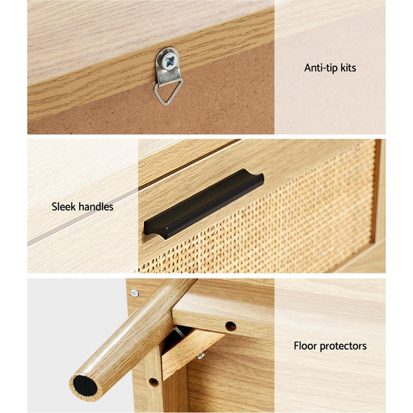 Artiss Rattan Bedside Table 2 Drawers Wood - RIE Oak - RnR Galore