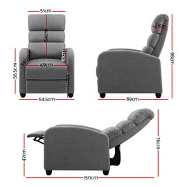 Artiss Recliner Armchair Grey Fabric Bolivia - RnR Galore