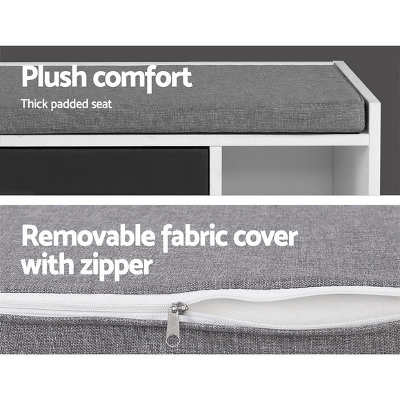 Artiss Shoe Cabinet Bench Shoes Storage Organiser Rack Wooden Cupboard Fabric Seat Adjustable Shelf - RnR Galore