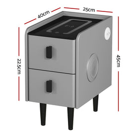 Artiss Smart Bedside Table 2 Drawers with Wireless Charging Ports LED Grey AIDA - RnR Galore
