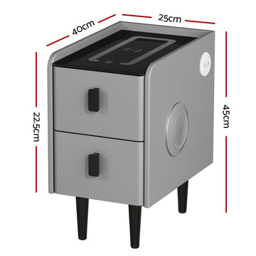 Artiss Smart Bedside Table 2 Drawers with Wireless Charging Ports LED Grey AIDA - RnR Galore
