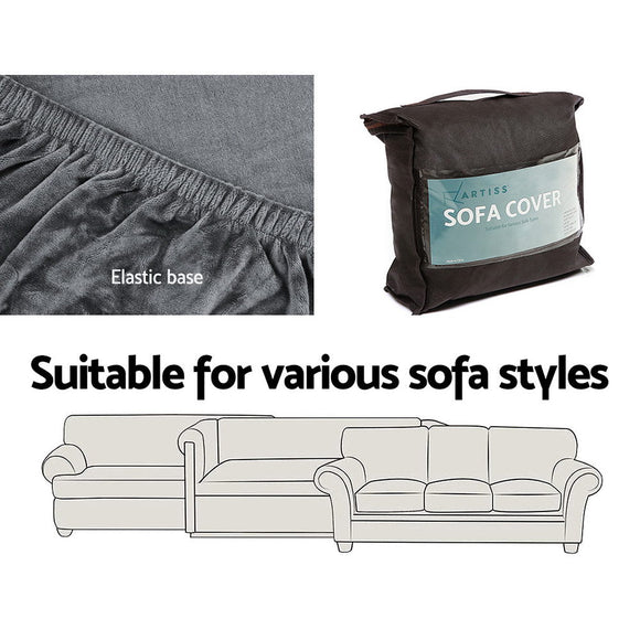 Artiss Sofa Cover Couch Covers 1 Seater Velvet Grey - RnR Galore