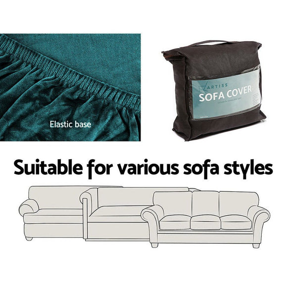 Artiss Sofa Cover Couch Covers 2 Seater Velvet Agate Green - RnR Galore