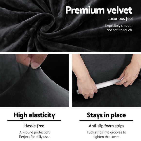 Artiss Sofa Cover Couch Covers 3 Seater Velvet Black - RnR Galore