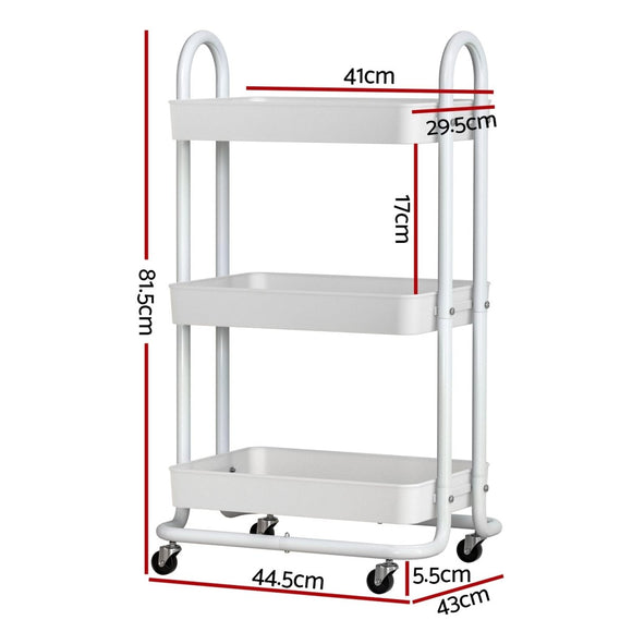 Artiss Storage Trolley Kitchen Cart 3 Tiers Rack Shelf Organiser Wheels White - RnR Galore