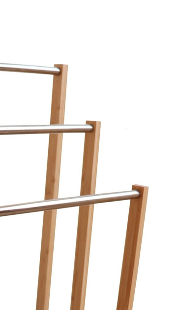 Bamboo Towel Bar Metal Holder Rack 3 - Tier Freestanding for Bathroom and Bedroom - RnR Galore