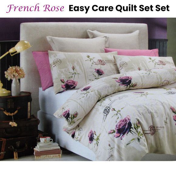 Belmondo French Rose Easy Care Quilt Cover Set Queen - RnR Galore