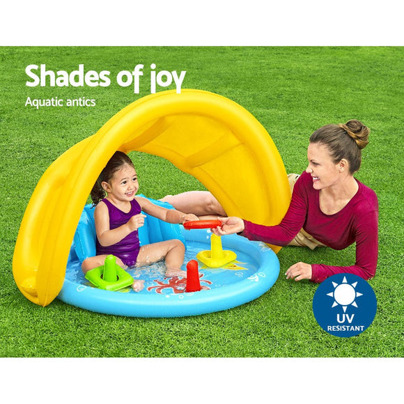 Bestway Kids Pool 115x89x76cm Inflatable Play Swimming Pools w/ Canopy 31L - RnR Galore