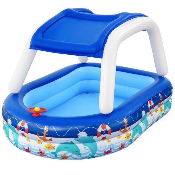 Bestway Kids Pool 213x155x132cm Inflatable Swimming w/ Canopy Play Pools 282L - RnR Galore