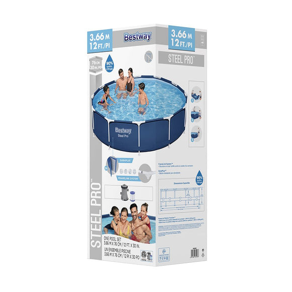 Bestway Swimming Pool 366x76cm Steel Frame Round Above Ground Pools w/ Filter Pump 6473L - RnR Galore