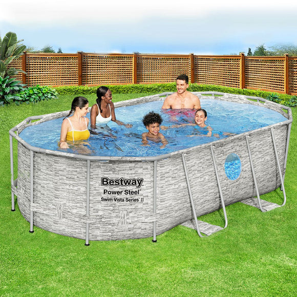 Bestway Swimming Pool 427x250x100cm Steel Frame Above Ground Pools Filter Pump Ladder 7250L - RnR Galore