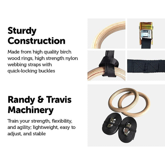 Birch Wood Gymnastic Rings with Adjustable Straps – Strength & Calisthenics Training - RnR Galore