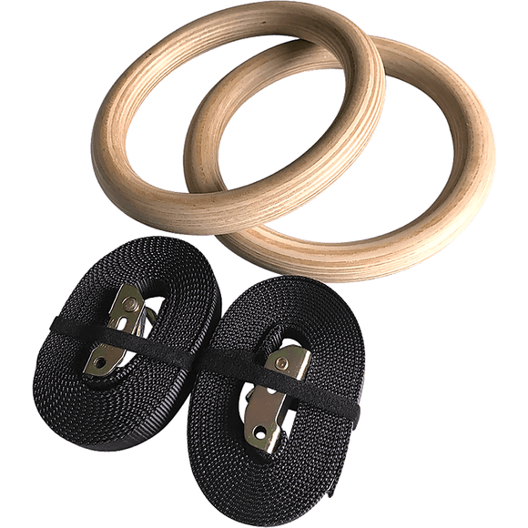 Birch Wood Gymnastic Rings with Adjustable Straps – Strength & Calisthenics Training - RnR Galore