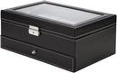 Black Leather Watch Box Jewelry Display Case with Drawers (12 Slots with 2 Layers) - RnR Galore