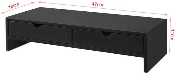 Black Monitor Stand Desk Organizer with 2 Drawers - RnR Galore