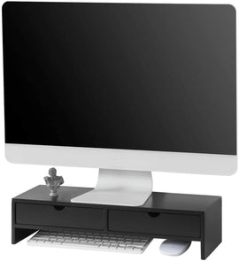 Black Monitor Stand Desk Organizer with 2 Drawers - RnR Galore