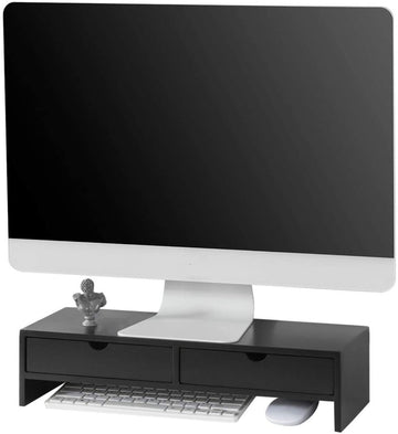 Black Monitor Stand Desk Organizer with 2 Drawers - RnR Galore
