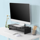 Black Monitor Stand Desk Organizer with 2 Drawers - RnR Galore
