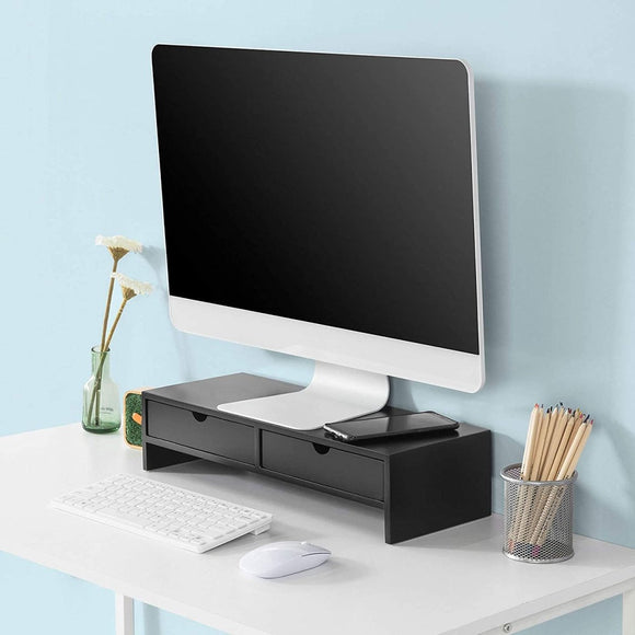 Black Monitor Stand Desk Organizer with 2 Drawers - RnR Galore