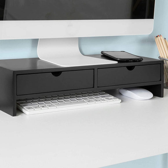 Black Monitor Stand Desk Organizer with 2 Drawers - RnR Galore