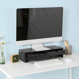 Black Monitor Stand Desk Organizer with 2 Drawers - RnR Galore