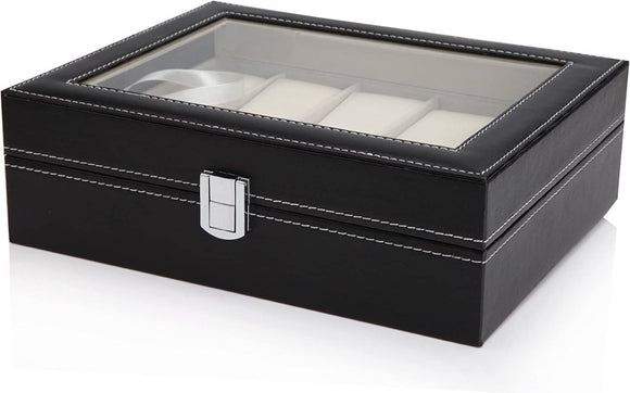 Black PU Leather Watch Organizer Display Storage Box Cases for Men & Women (10 slots) - RnR Galore