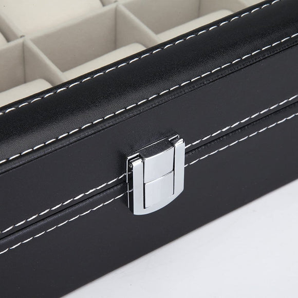 Black PU Leather Watch Organizer Display Storage Box Cases for Men & Women (12 slots) - RnR Galore