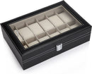 Black PU Leather Watch Organizer Display Storage Box Cases for Men & Women (12 slots) - RnR Galore