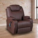 Brown Massage Sofa Chair Recliner 360 Degree Swivel PU Leather Lounge 8 Point Heated - RnR Galore