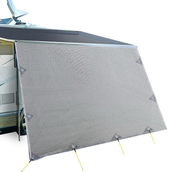 Caravan Privacy Screen Roll Out Awning 4.6x1.95M End Wall Side Sun Shade Grey - RnR Galore
