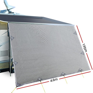 Caravan Privacy Screen Roll Out Awning 4.6x1.95M End Wall Side Sun Shade Grey - RnR Galore