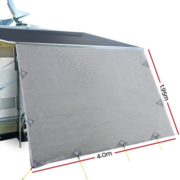 Caravan Privacy Screen Roll Out Awning 4Mx1.95M End Wall Side Sun Shade Grey - RnR Galore