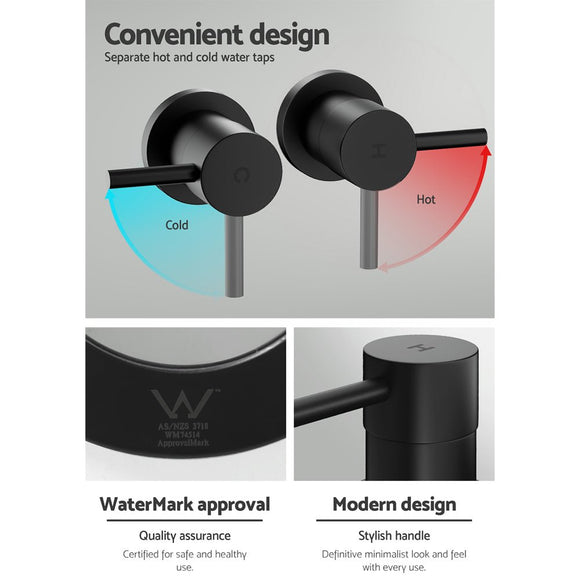 Cefito Basin Twin Tap Wall Round Brass Faucet Shower Bathtub Black - RnR Galore