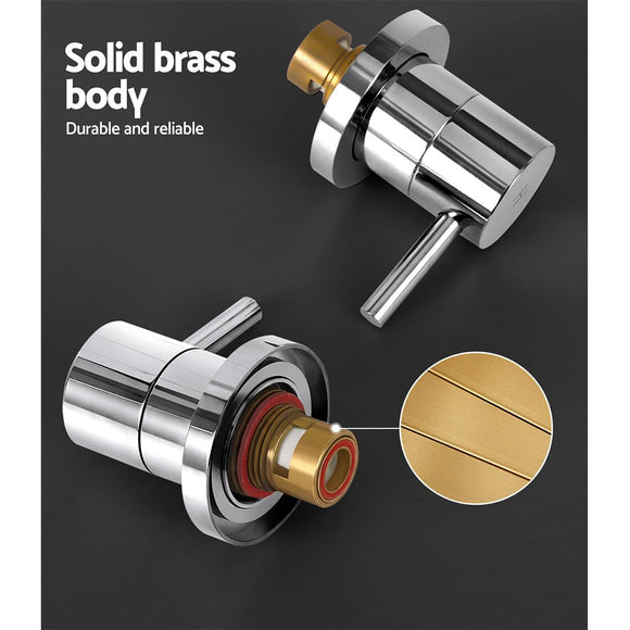Cefito Basin Twin Tap Wall Round Brass Faucet Shower Bathtub Chrome - RnR Galore
