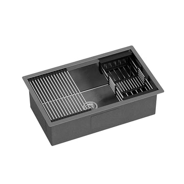 Cefito Kitchen Sink 70X45CM Stainless Steel Single Bowl Drain Rack Basket Black - RnR Galore